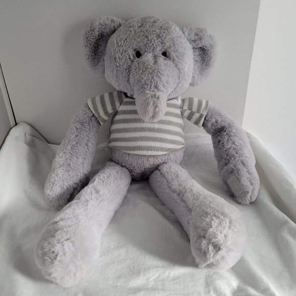 PLUSH Gray Elephant White & Gray Stripe Sweater Stuffed Animal 18" KELLYTOY USA - Picture 5 of 8